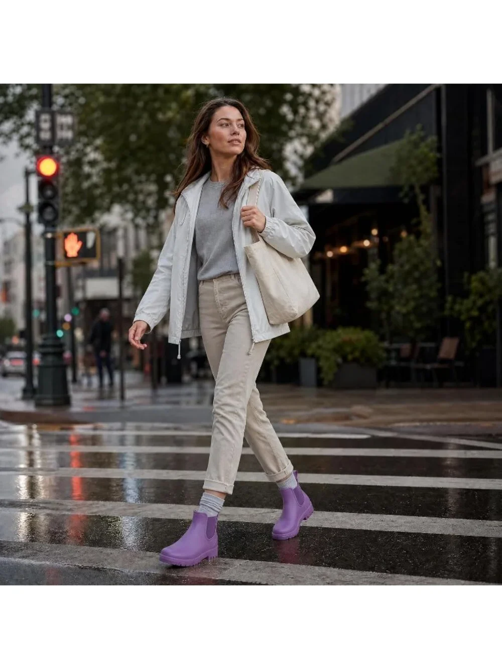 Women's Elegant Violet Waterproof Chelsea Rain Boots Non Slip Garden Ankle Boots
